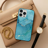 Blue Golden Glitter Glass Case
