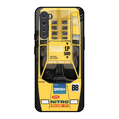 Yellow Racing Car OnePlus Nord Glass Back Cover Online