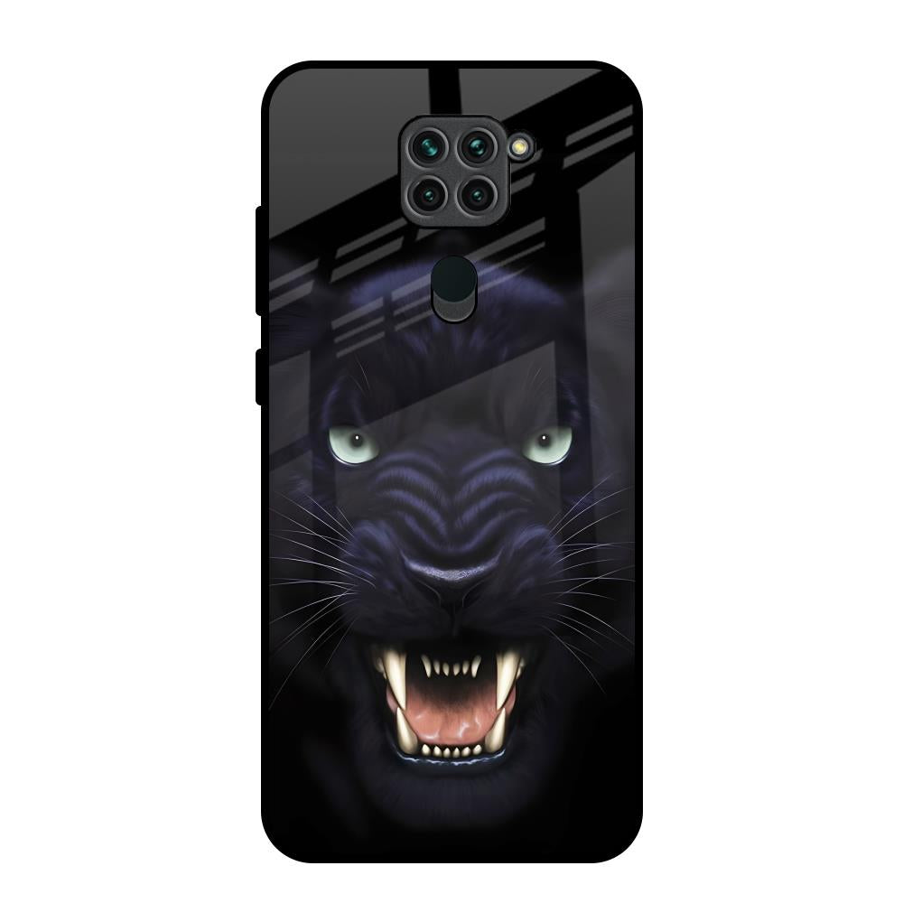 Angry Black Leopard Redmi Note 9 Glass Back Cover Online