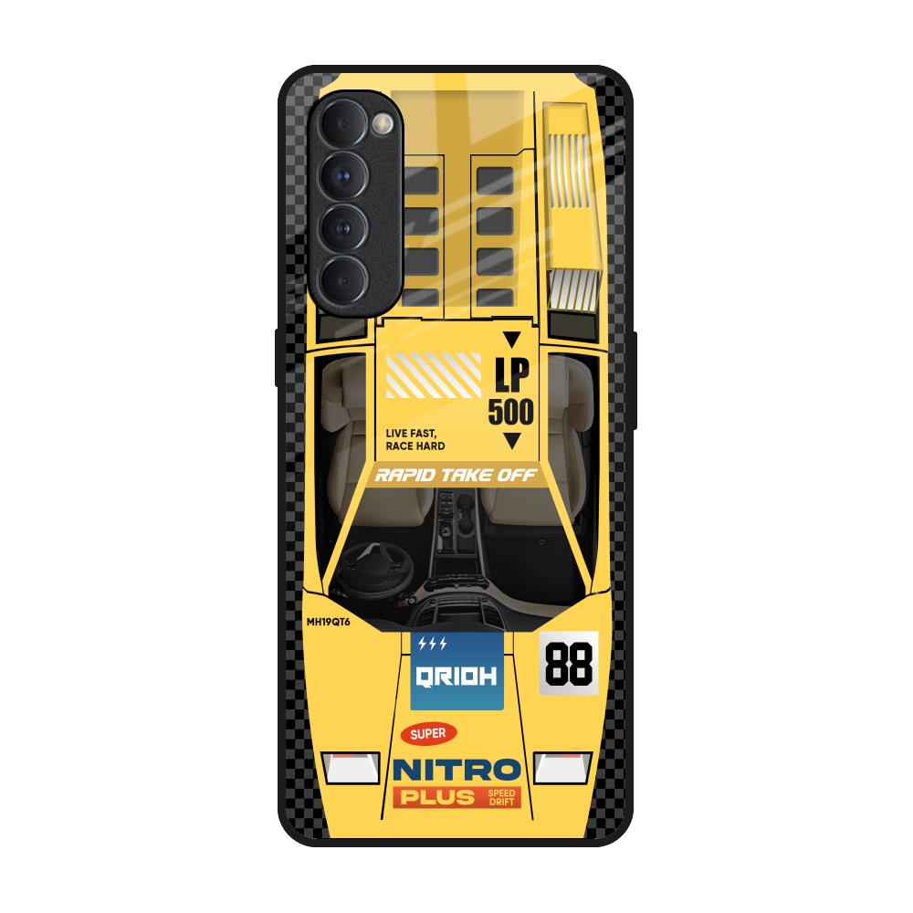 Yellow Racing Car Oppo Reno4 Pro Glass Back Cover Online