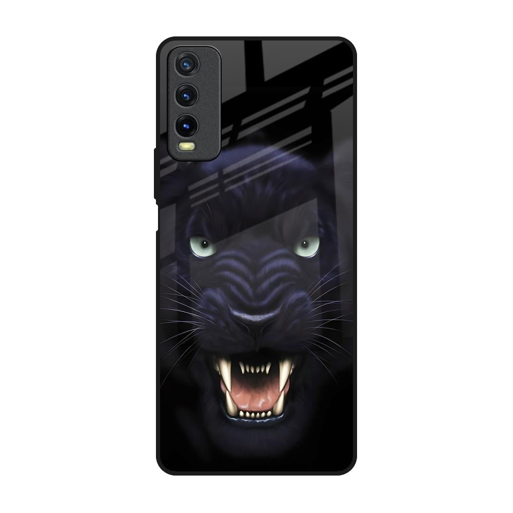 Angry Black Leopard Vivo Y20 Glass Back Cover Online