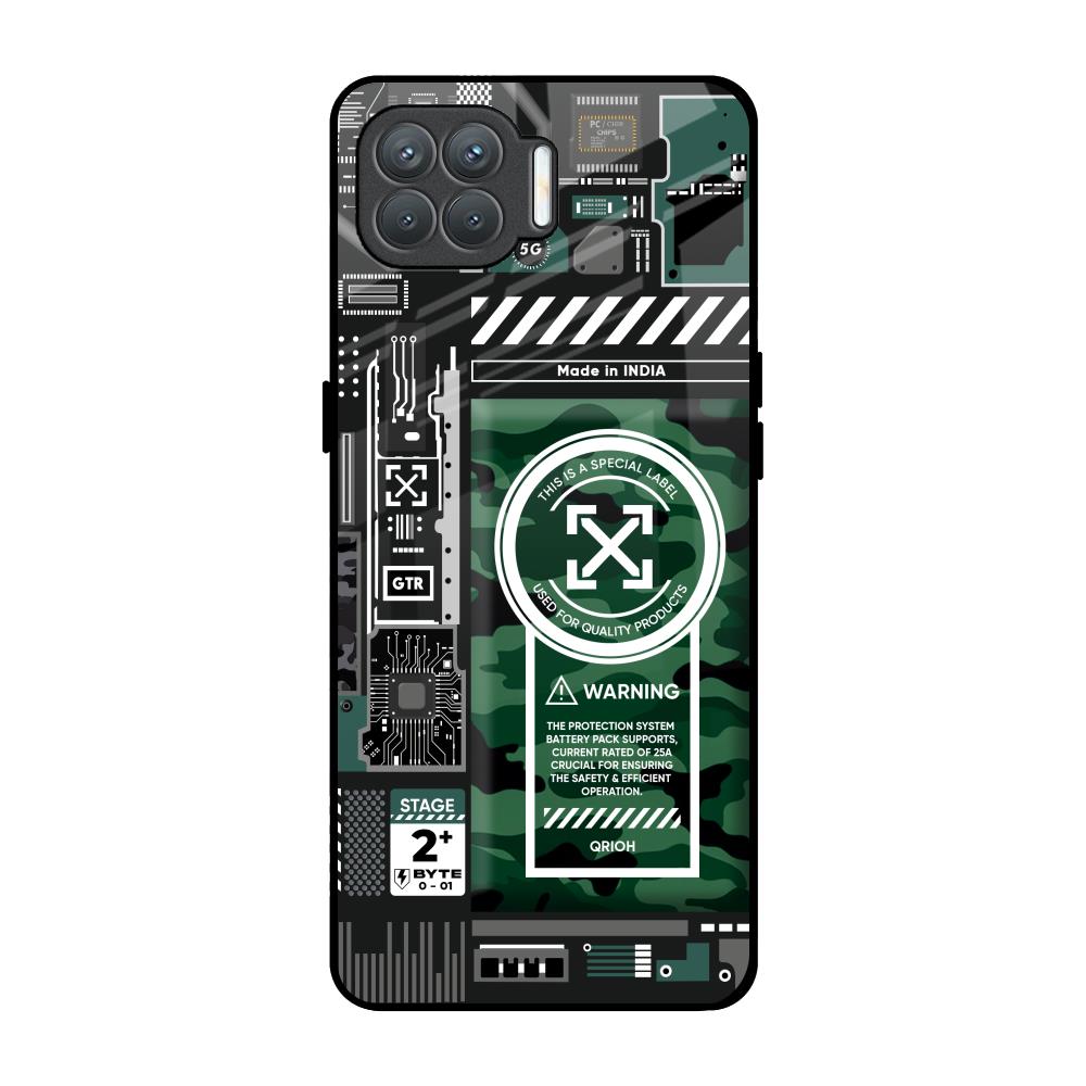 Green Camo Circuit Oppo F17 Pro Glass Back Cover Online