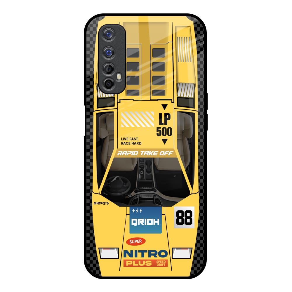 Yellow Racing Car Realme 7 Glass Back Cover Online