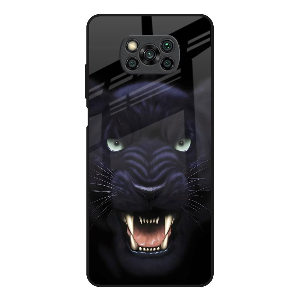 Angry Black Leopard Poco X3 Glass Back Cover Online
