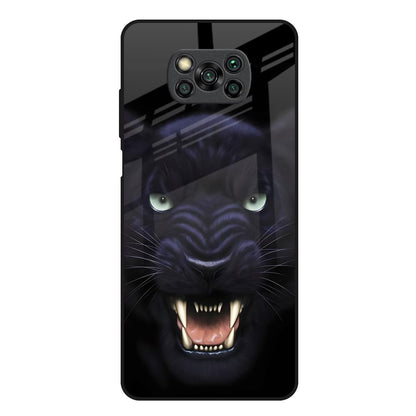Angry Black Leopard Poco X3 Glass Back Cover Online
