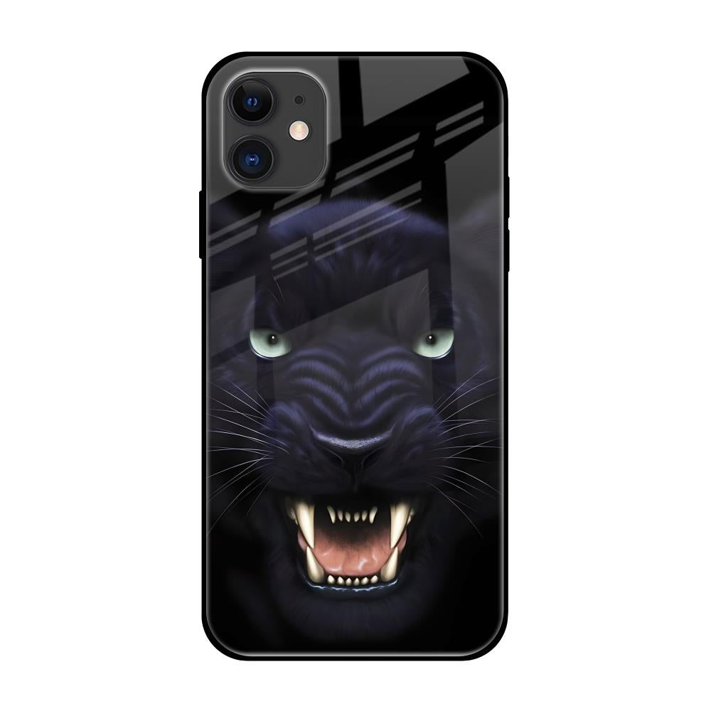 Angry Black Leopard iPhone 12 Glass Back Cover Online