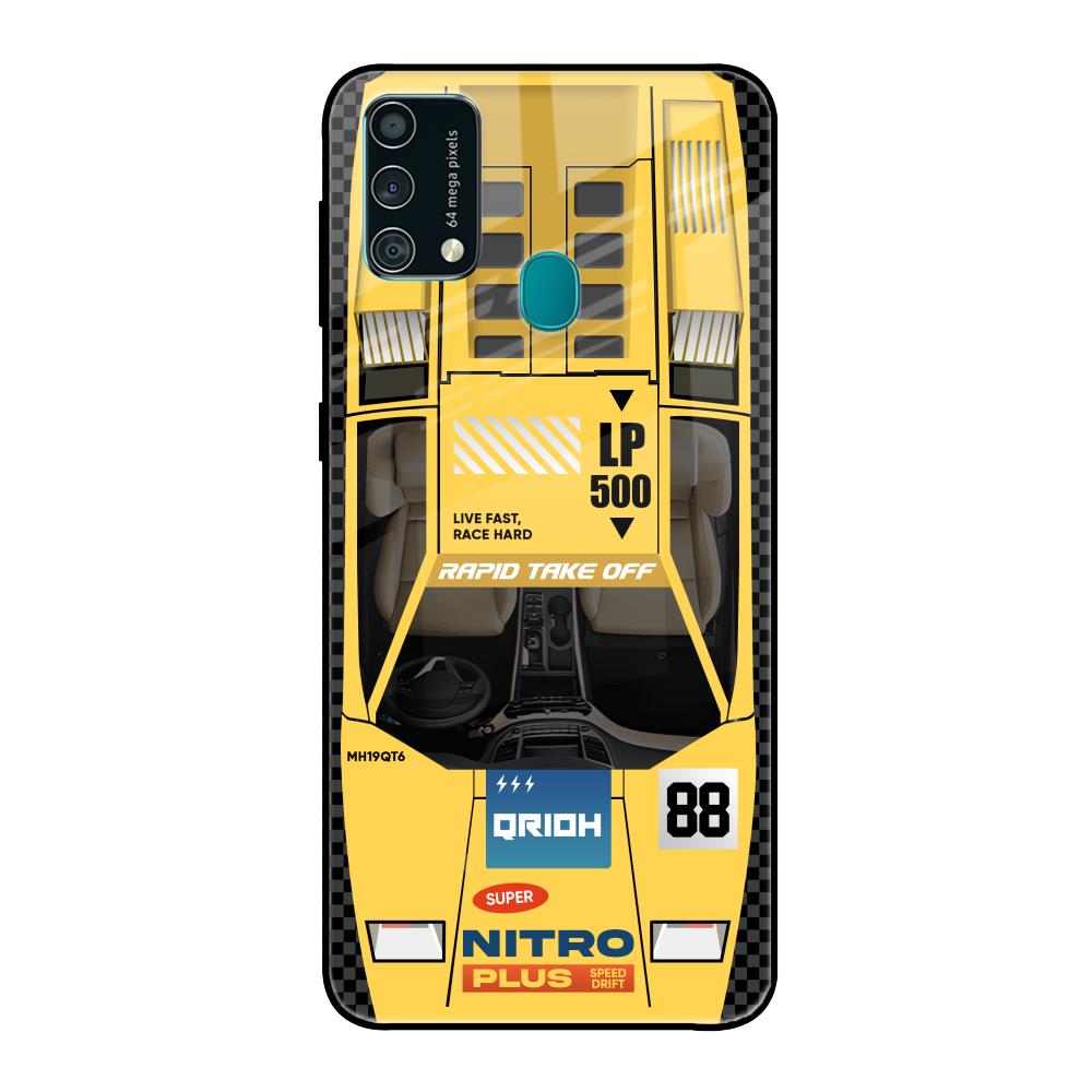 Yellow Racing Car Samsung Galaxy F41 Glass Back Cover Online
