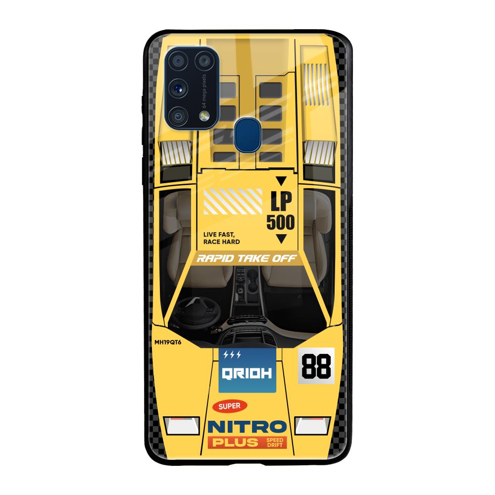 Yellow Racing Car Samsung Galaxy M31 Prime Glass Back Cover Online