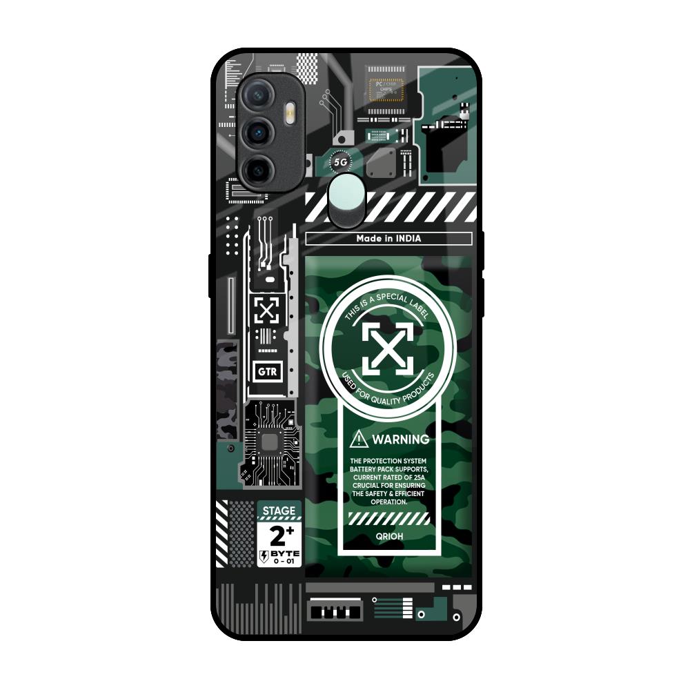 Green Camo Circuit Oppo A33 Glass Back Cover Online