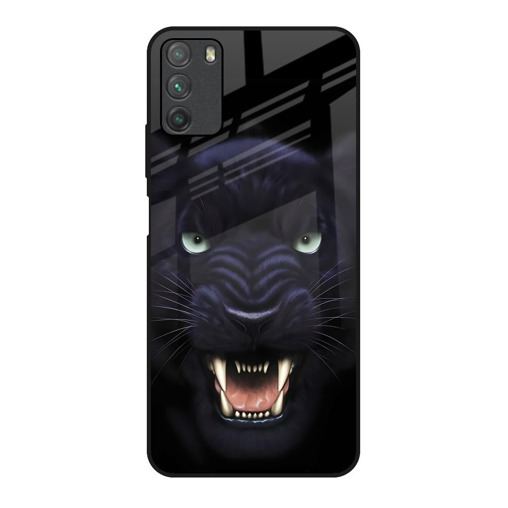 Angry Black Leopard Poco M3 Glass Back Cover Online