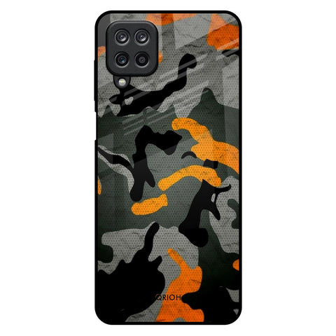 Camouflage Orange Samsung Galaxy M12 Glass Back Cover Online