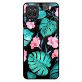Tropical Leaves & Pink Flowers Samsung Galaxy M12 Glass Back Cover Online