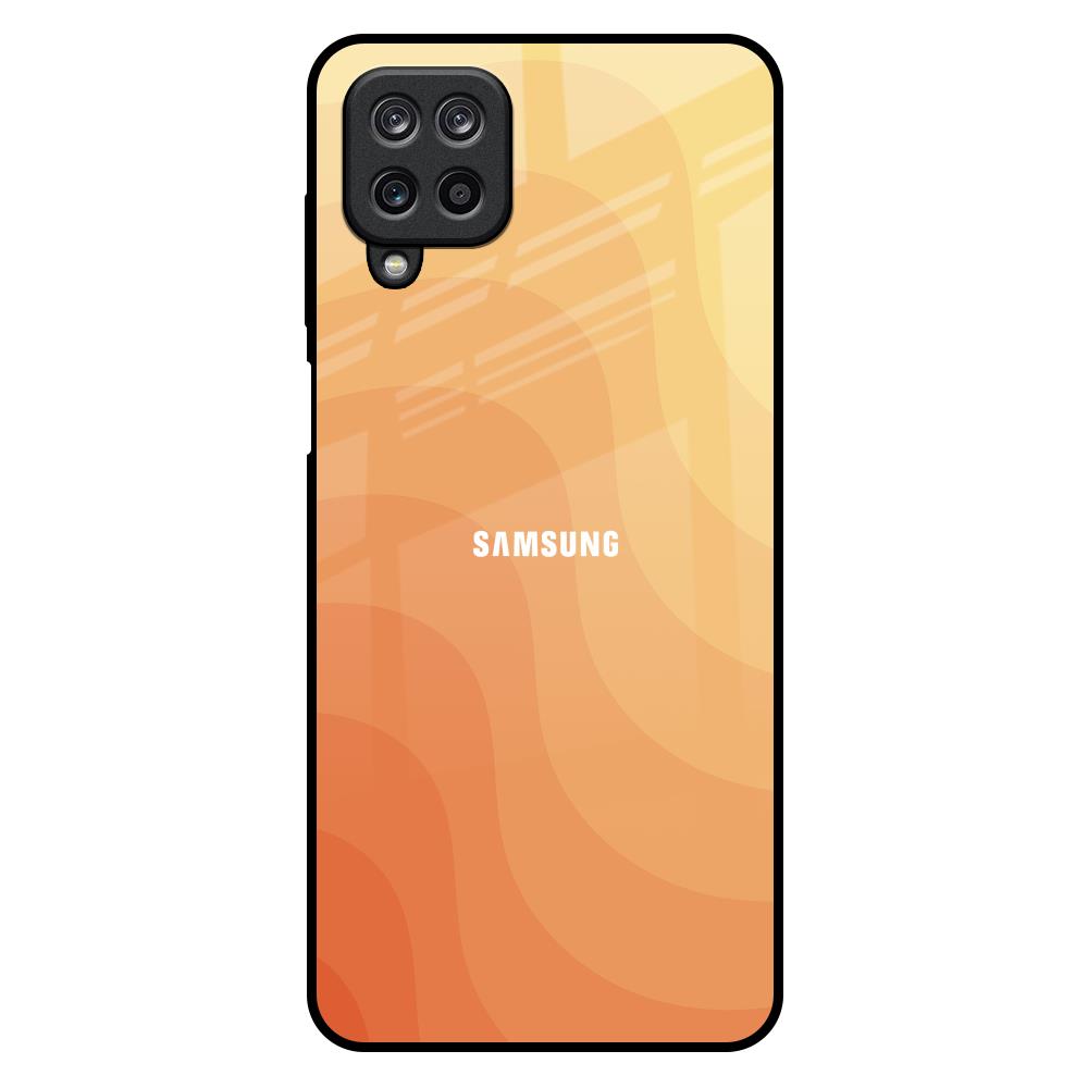 Orange Curve Pattern Samsung Galaxy M12 Glass Back Cover Online