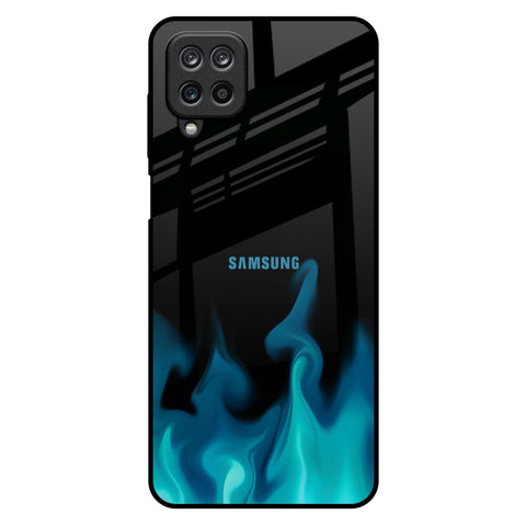 Teal Flames Samsung Galaxy M12 Glass Back Cover Online