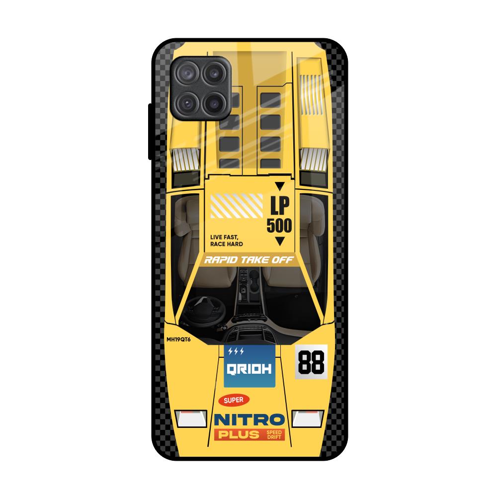 Yellow Racing Car Samsung Galaxy A12 Glass Back Cover Online
