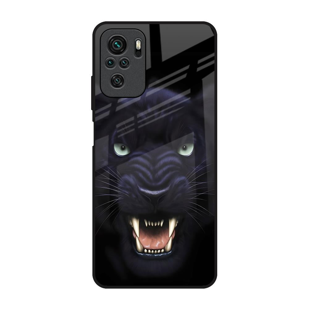 Angry Black Leopard Redmi Note 10 Glass Back Cover Online