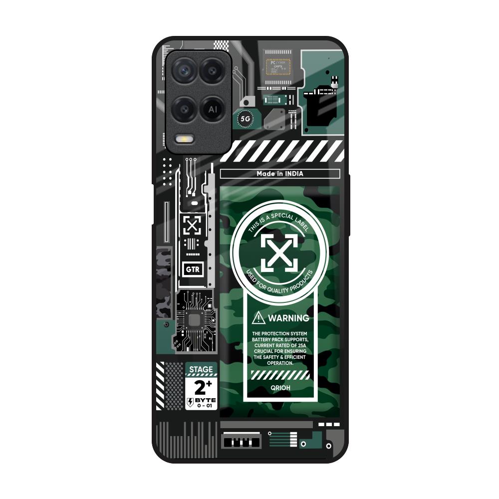 Green Camo Circuit Realme 8 Glass Back Cover Online
