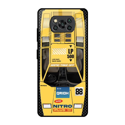 Yellow Racing Car Poco X3 Pro Glass Back Cover Online