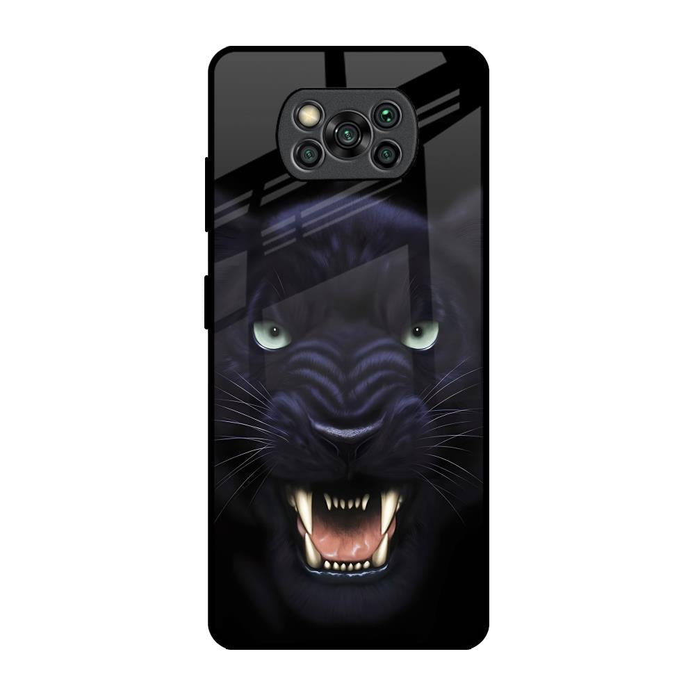 Angry Black Leopard Poco X3 Pro Glass Back Cover Online