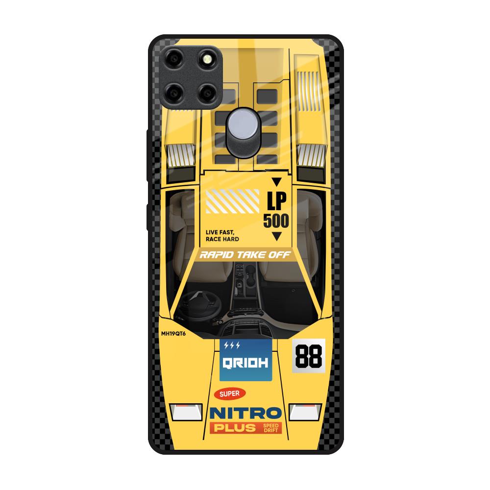 Yellow Racing Car Realme C25 Glass Back Cover Online