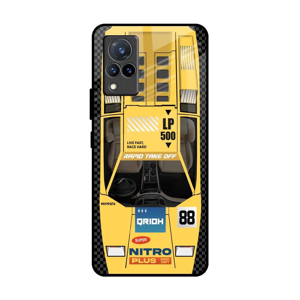 Yellow Racing Car Vivo V21 Glass Back Cover Online