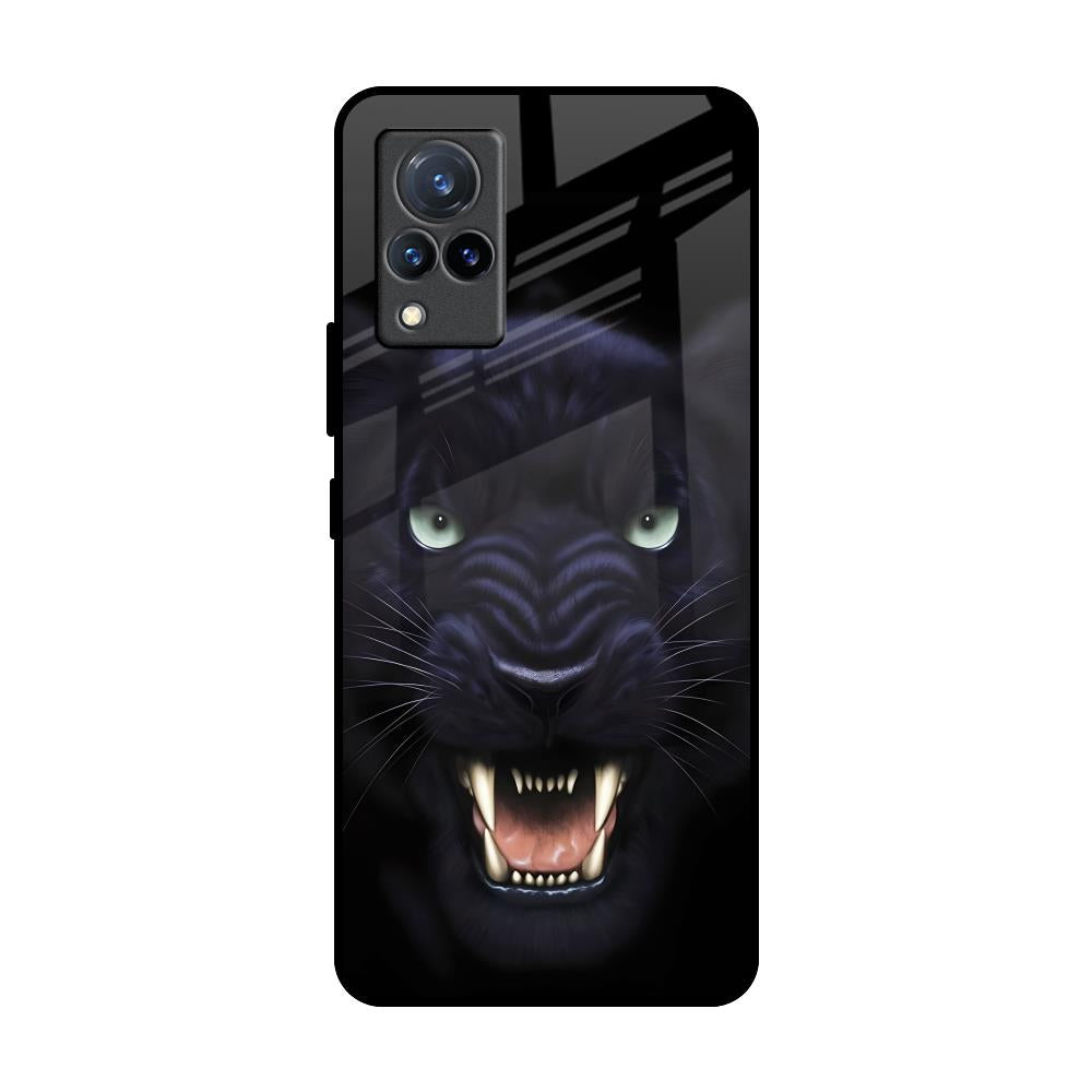 Angry Black Leopard Vivo V21 Glass Back Cover Online