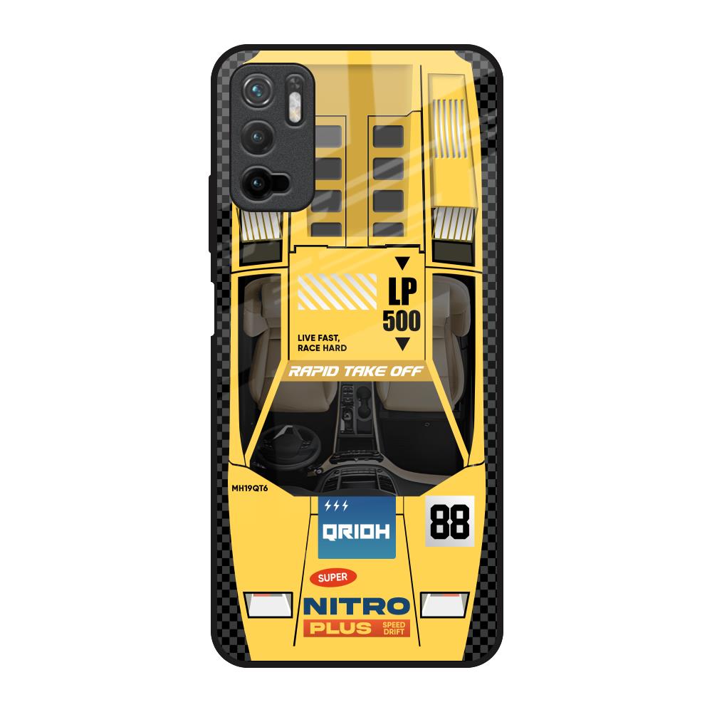 Yellow Racing Car Poco M3 Pro Glass Back Cover Online