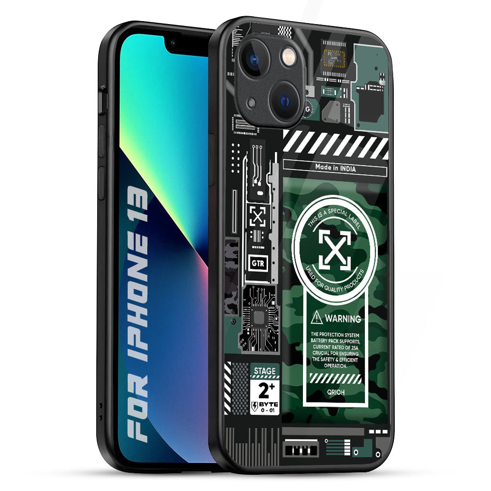 Green Camo Circuit iPhone 13 Glass Back Cover Online