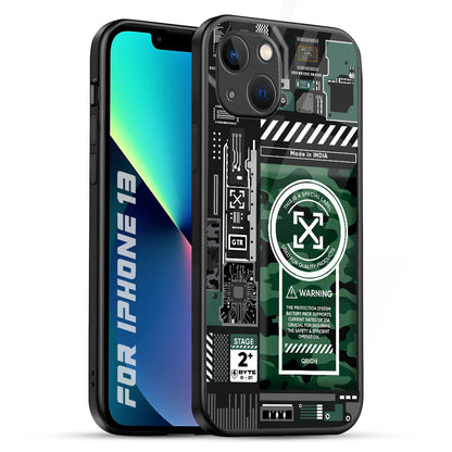 Green Camo Circuit iPhone 13 Glass Back Cover Online