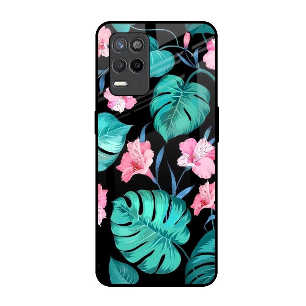 Tropical Leaves & Pink Flowers Realme 8s 5G Glass Back Cover Online