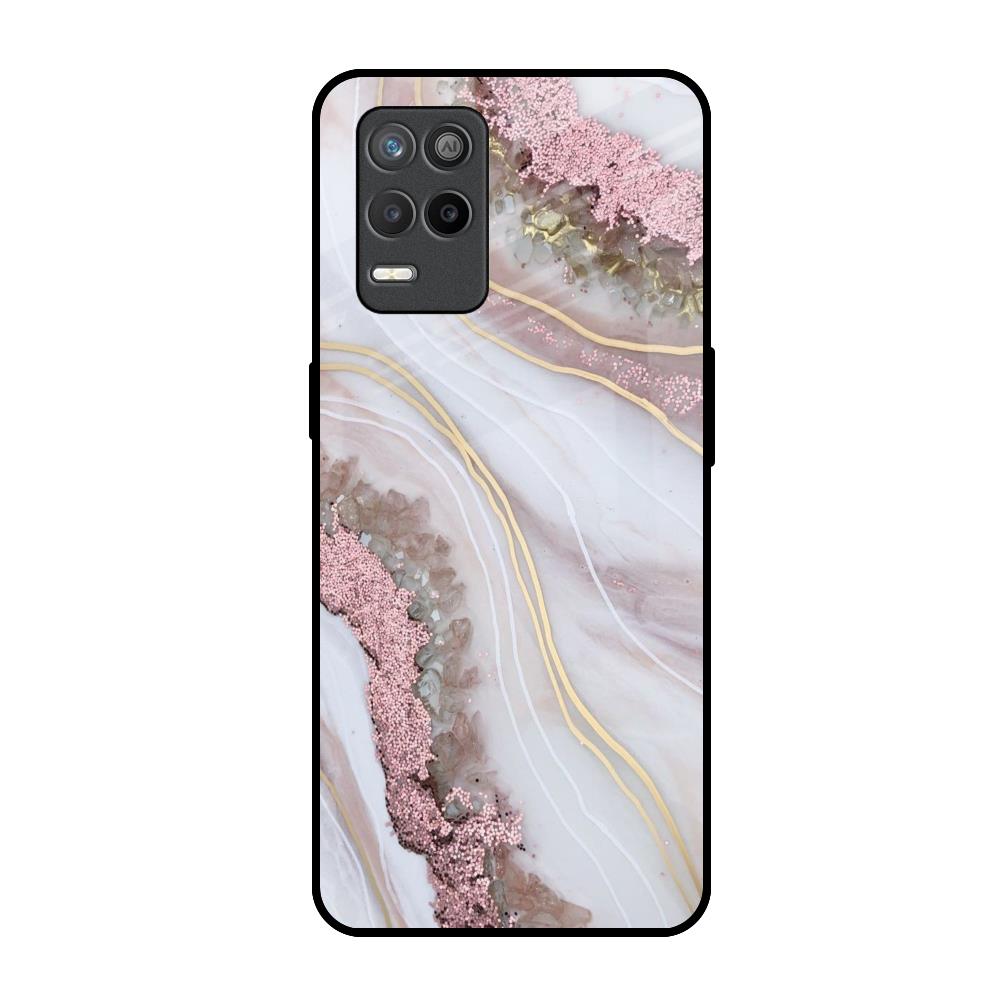 Pink & Gold Gllitter Marble Realme 8s 5G Glass Back Cover Online