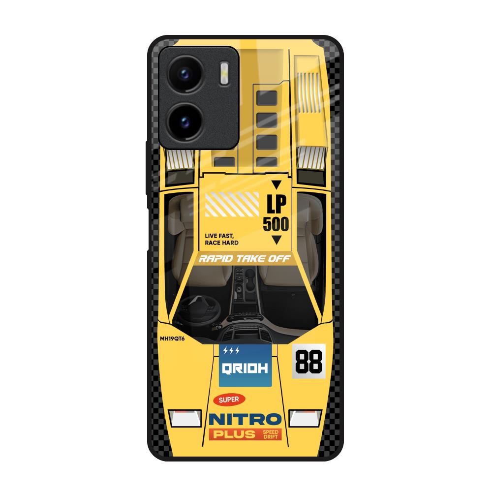 Yellow Racing Car Vivo Y15s Glass Back Cover Online