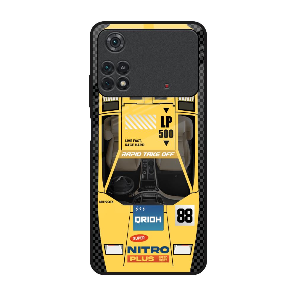 Yellow Racing Car Poco M4 Pro Glass Back Cover Online
