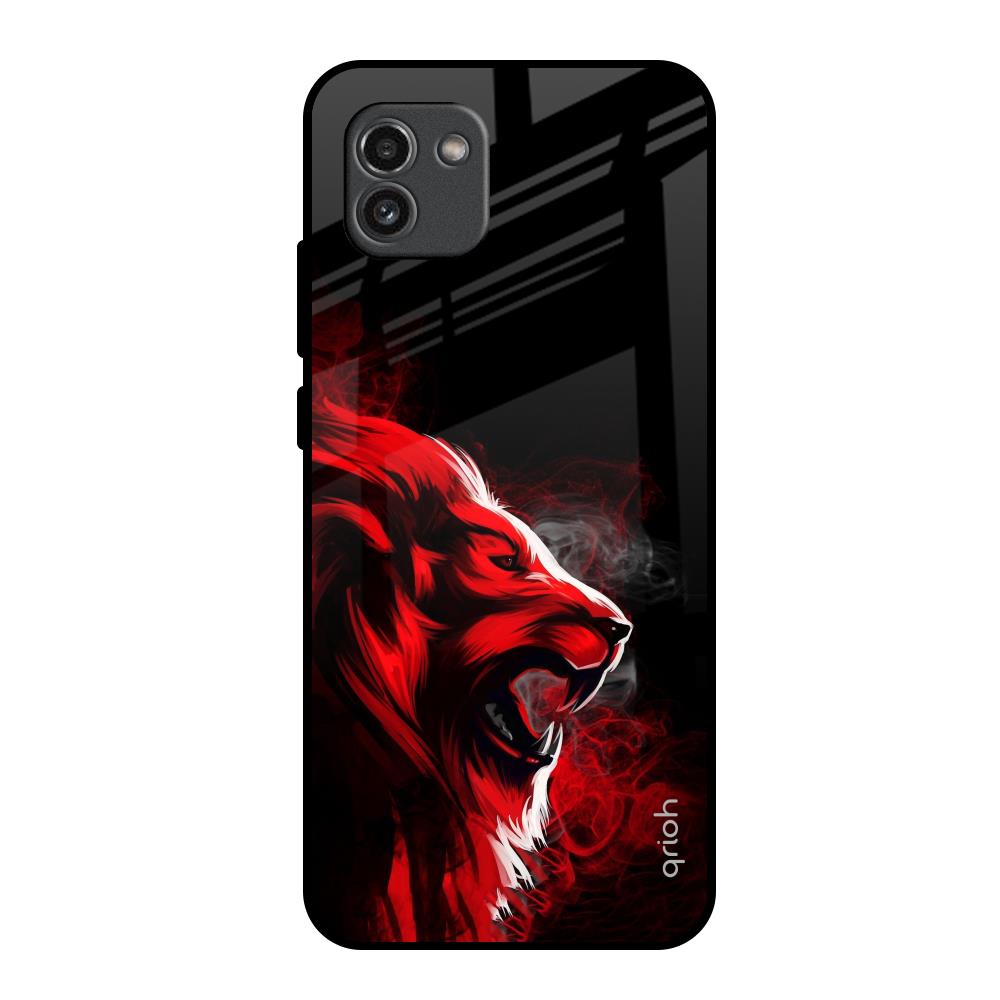 Red Angry Lion Samsung Galaxy A03 Glass Back Cover Online