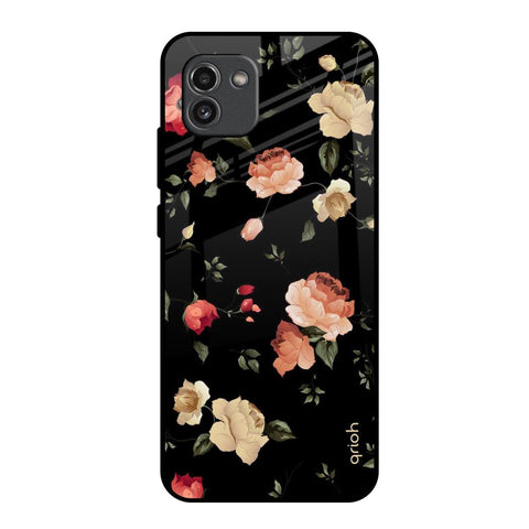Black Spring Floral Samsung Galaxy A03 Glass Back Cover Online