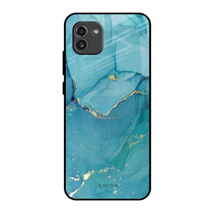 Blue Golden Glitter Samsung Galaxy A03 Glass Back Cover Online