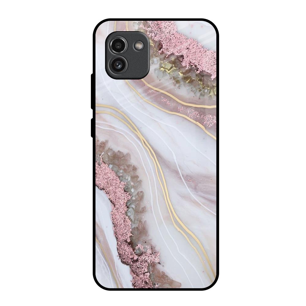 Pink & Gold Gllitter Marble Samsung Galaxy A03 Glass Back Cover Online