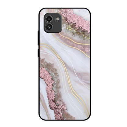 Pink & Gold Gllitter Marble Samsung Galaxy A03 Glass Back Cover Online