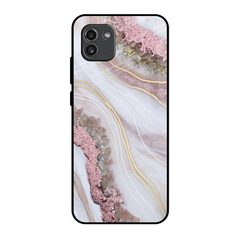Pink & Gold Gllitter Marble Samsung Galaxy A03 Glass Back Cover Online