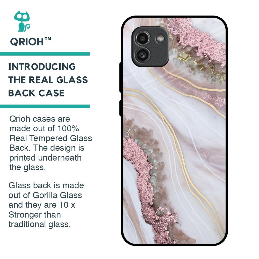 Pink & Gold Gllitter Marble Glass Case for Samsung Galaxy A03