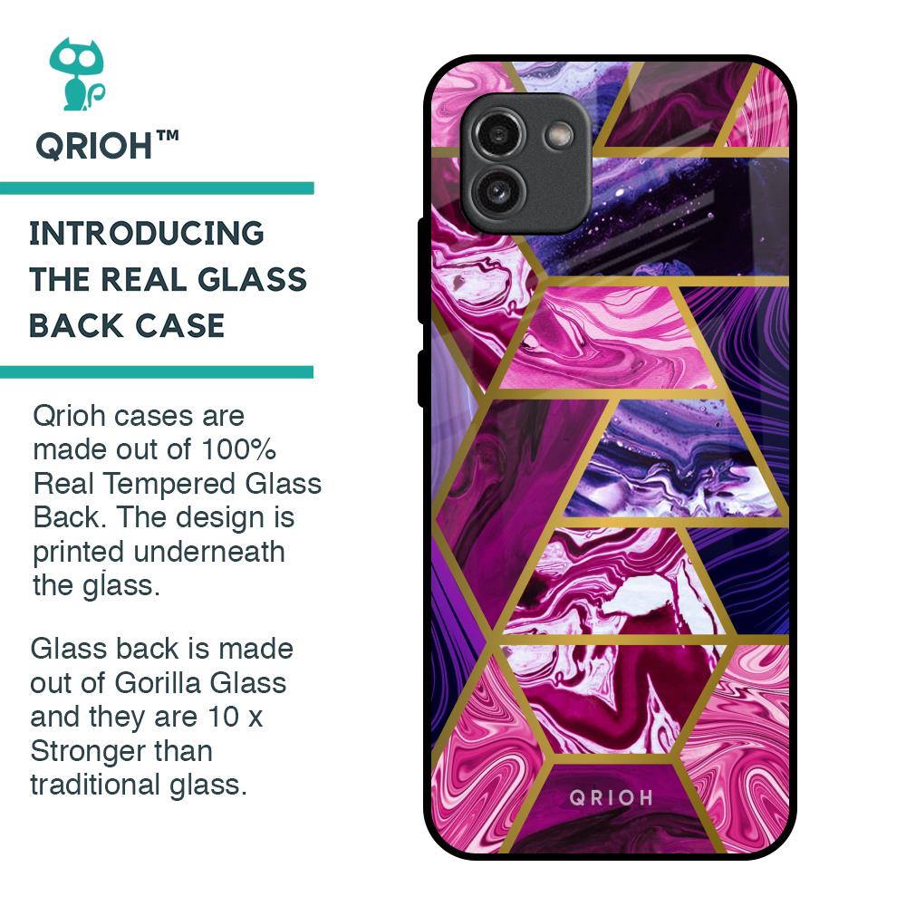 Electroplated Geometric Marble Glass Case for Samsung Galaxy A03