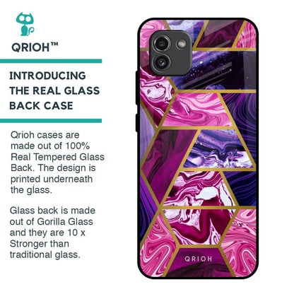 Electroplated Geometric Marble Glass Case for Samsung Galaxy A03