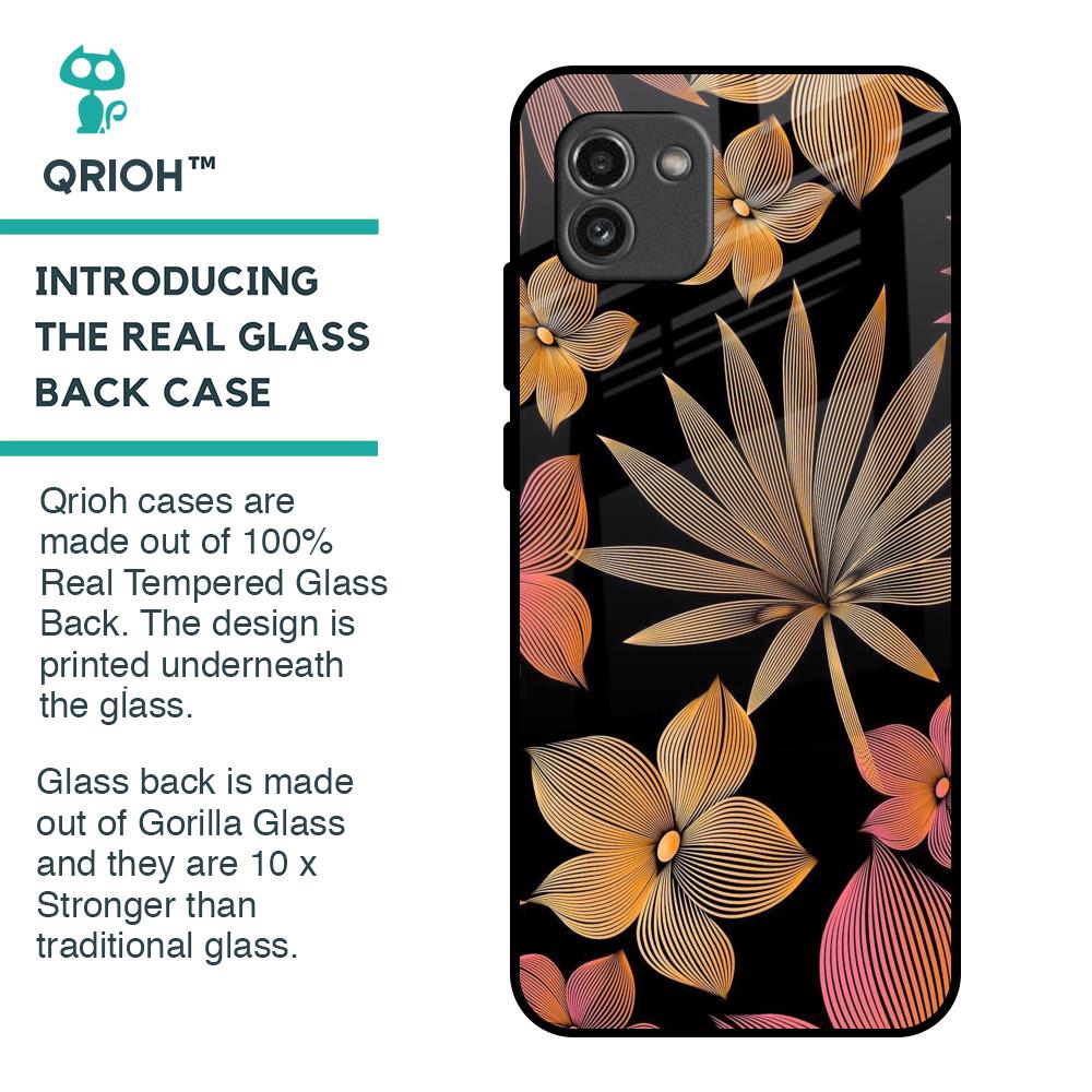 Lines Pattern Flowers Glass Case for Samsung Galaxy A03