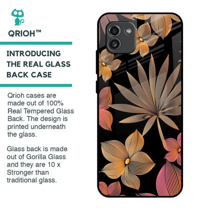 Lines Pattern Flowers Glass Case for Samsung Galaxy A03