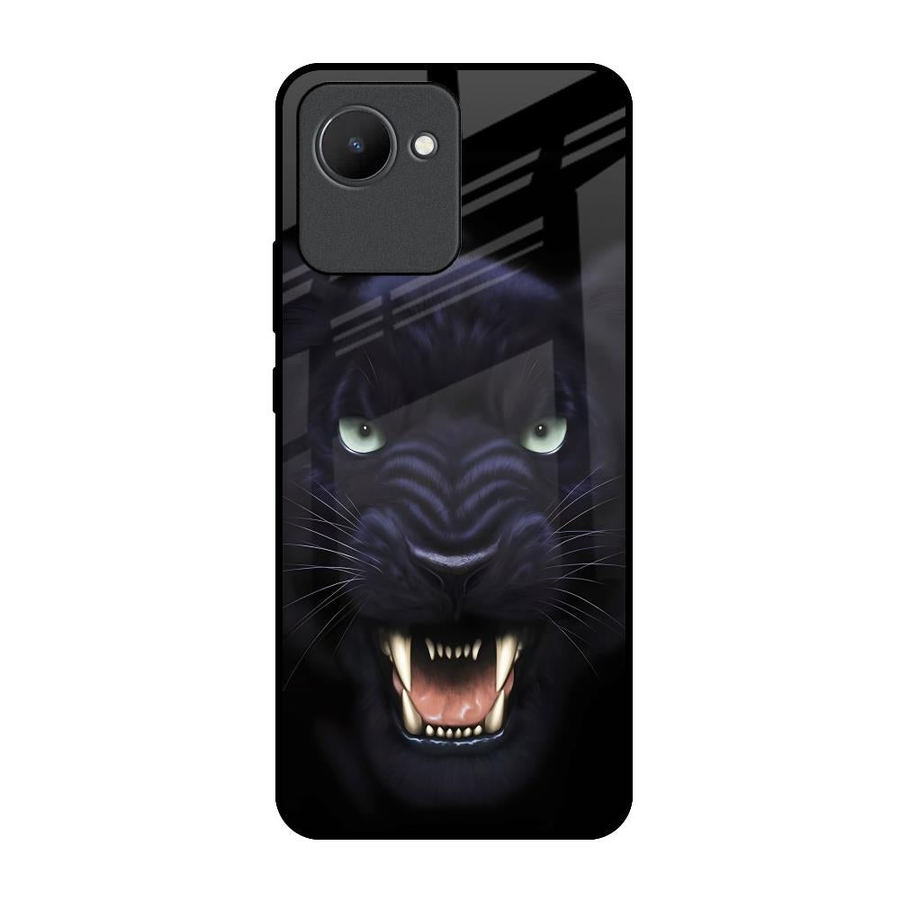 Angry Black Leopard Realme C30 Glass Back Cover Online