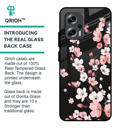 Black Cherry Blossom Glass Case for Redmi K50i 5G