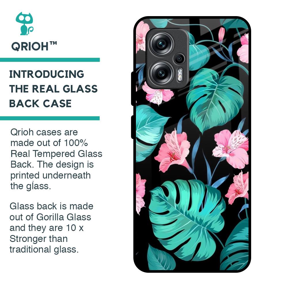 Tropical Leaves & Pink Flowers Glass Case for Redmi K50i 5G