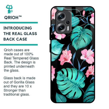 Tropical Leaves & Pink Flowers Glass Case for Redmi K50i 5G