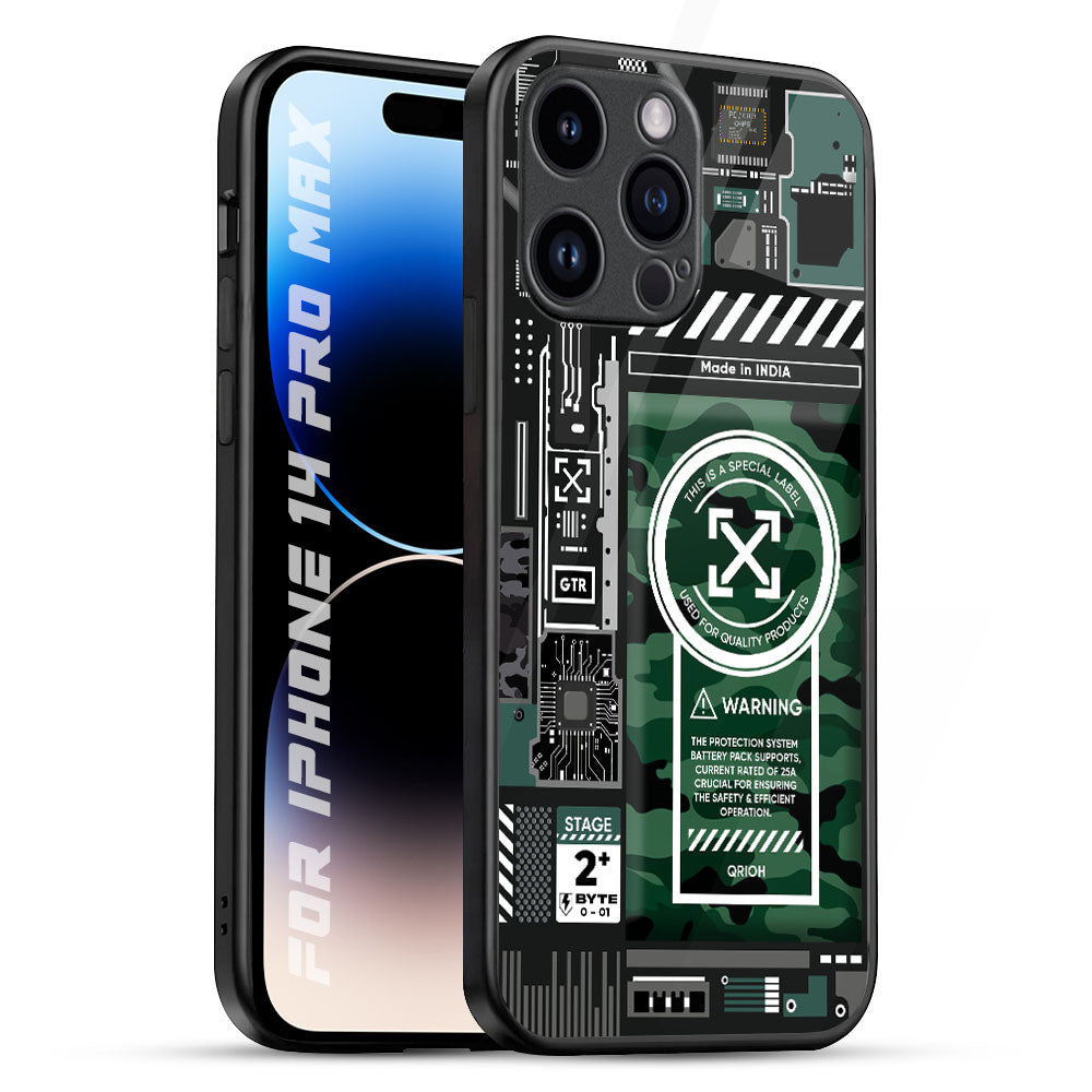 Green Camo Circuit iPhone 14 Pro Max Glass Back Cover Online