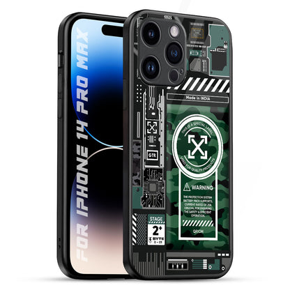 Green Camo Circuit iPhone 14 Pro Max Glass Back Cover Online